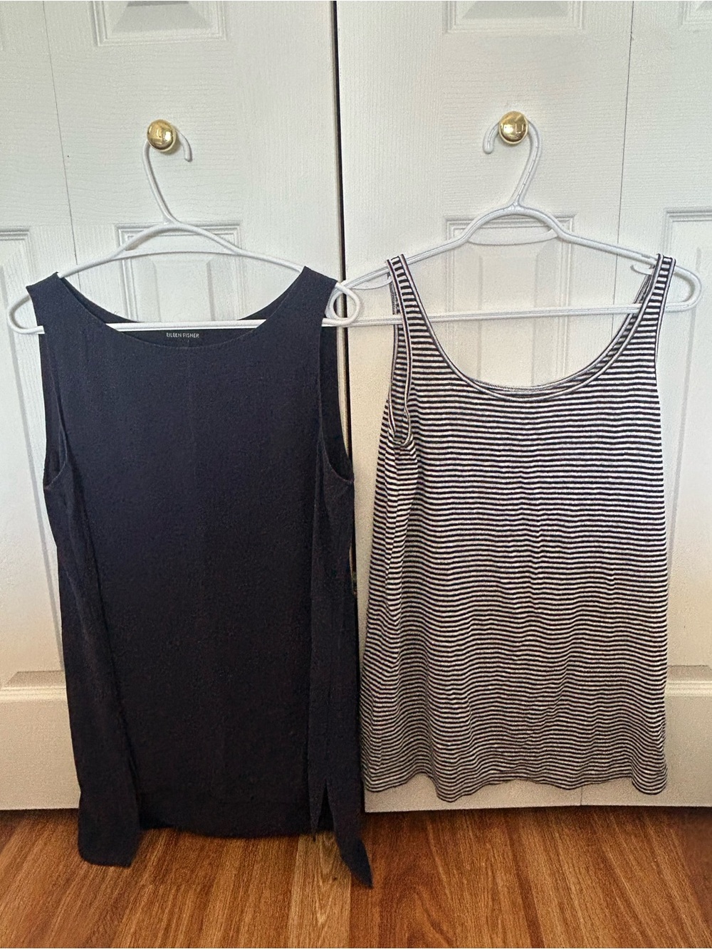 Eileen Fisher 100% Organic Linen Striped Tank Small and 100% silk M Tank Pair